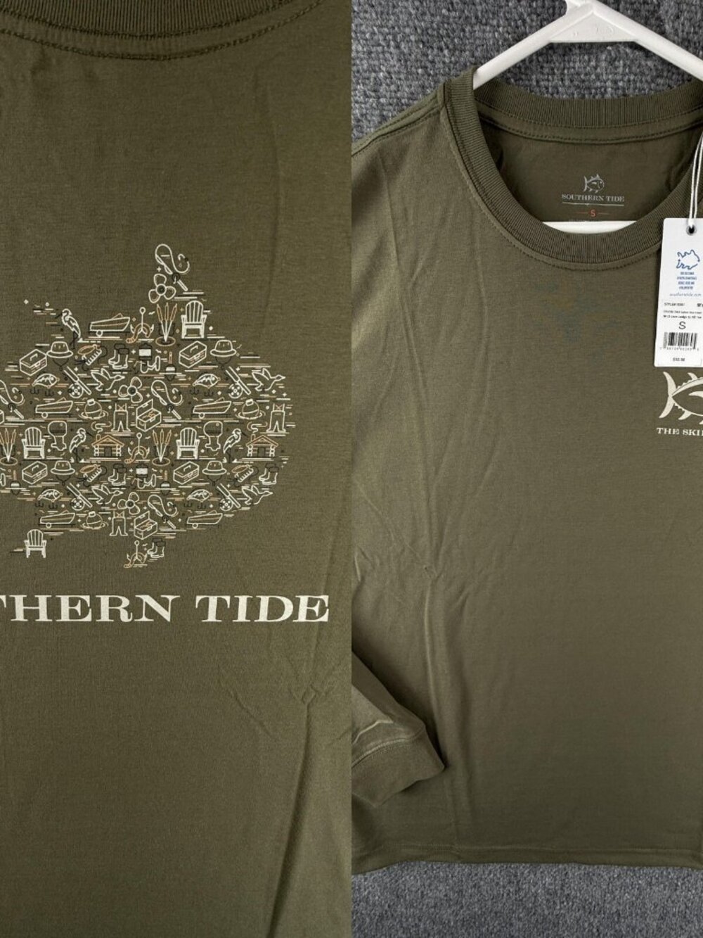NWT Simply Southern Livin Lodge Skipjack T-shirt Men Small Green Long Sleeve